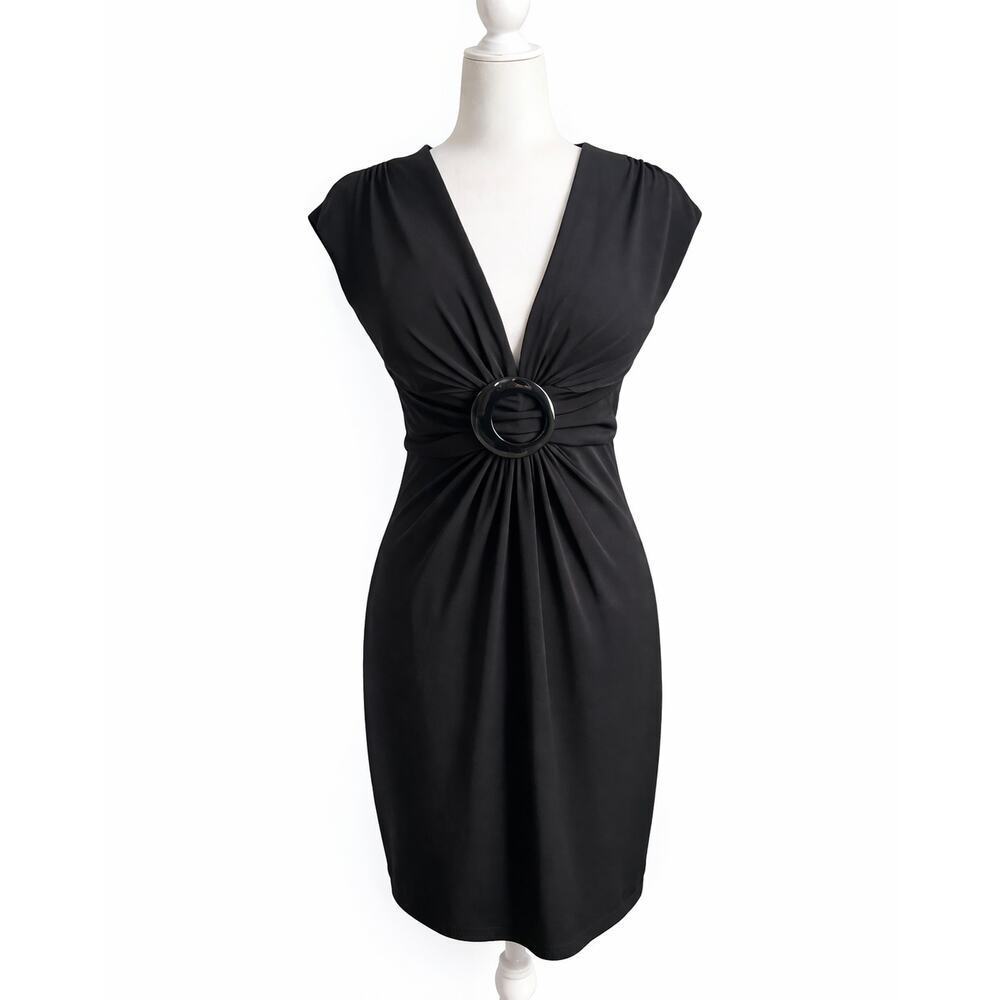 Cache Vintage Y2K Black Deep V-neck Cocktail Dress Women's 10 Stretchy
